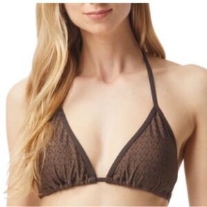 MICHAEL Michael Kors Signature monogram MK logo brown Triangle Bikini Top size M